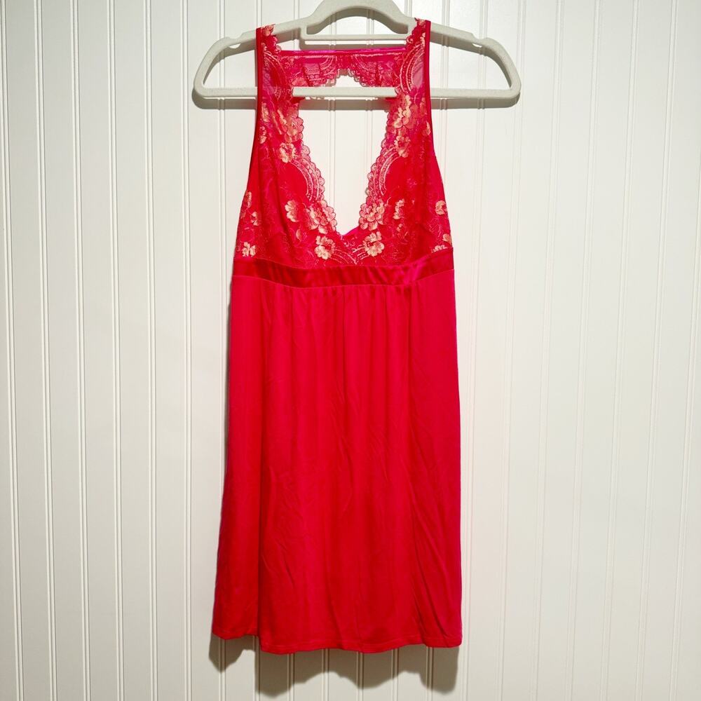Soma Hot Pink Chemise Nighty Gold Lace Size Small